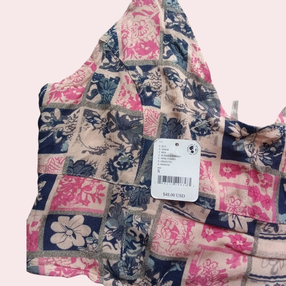 Free People Rae Crop Halter Top in Summer Combo (Pink, Blue, & Cream Print) S - Picture 7 of 7